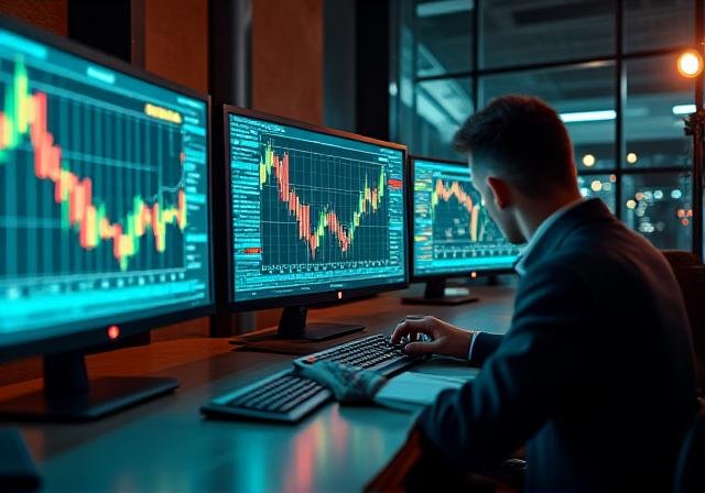Close up of professional financial charts on a sleek workstation