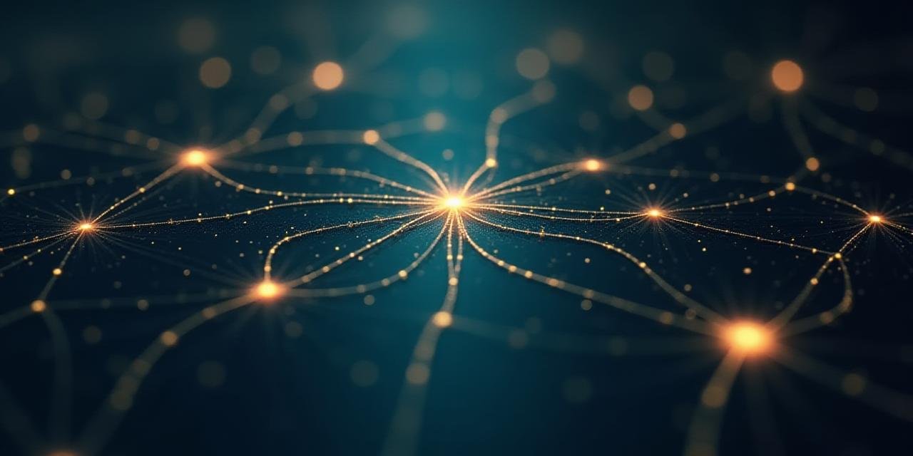 Abstract visualization of digital blockchain and global finance connection