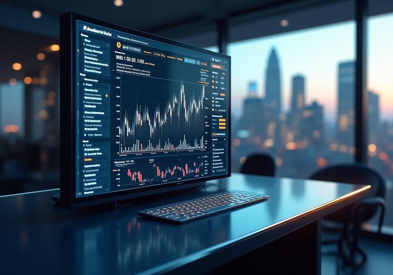 Sophisticated trading terminal display with gold accents